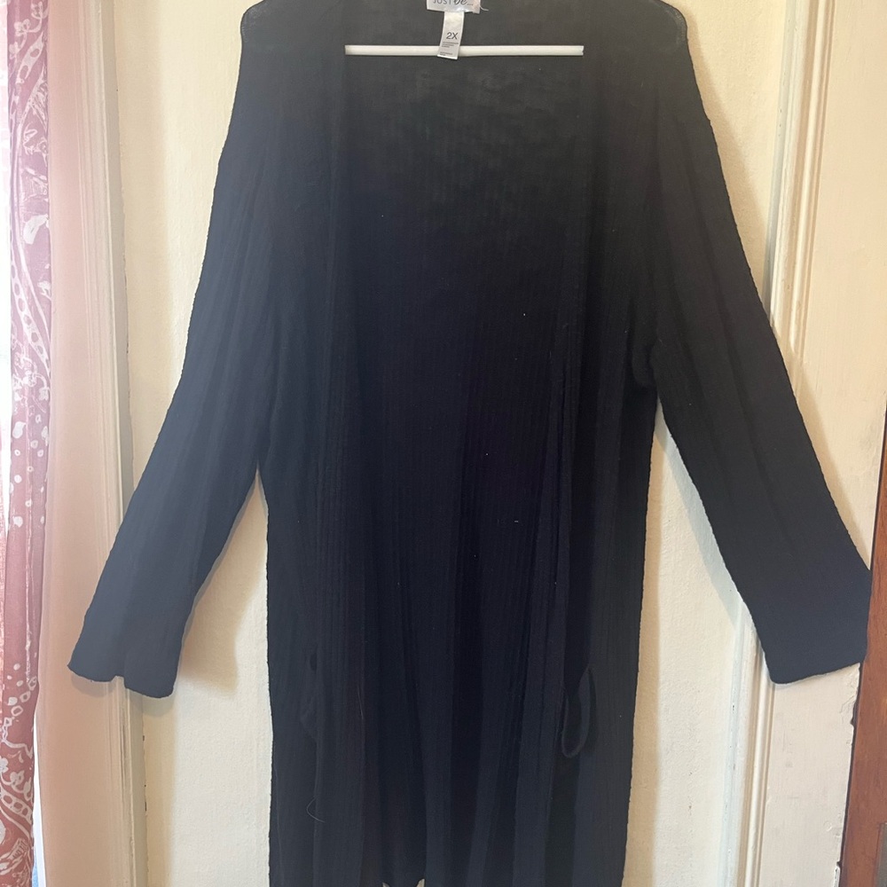Just Be… Black Ribbed Open Front Cardigan – Women’s 2X – Lightweight